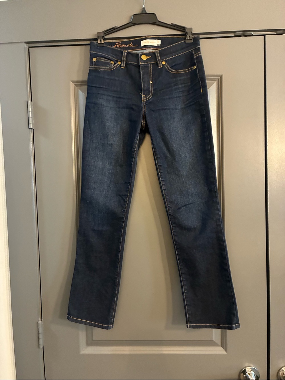 Tory Burch Dark Blue Straight Leg Cropped Denim